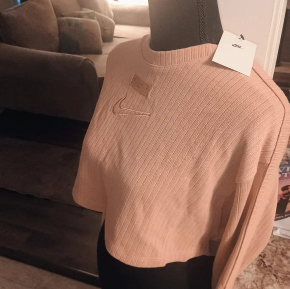 Nike Ribbed Cropped Sweater in Tan - Picture 2 of 6
